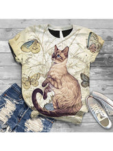 Load image into Gallery viewer, Camiseta de algodão vintage com estampa de gato em volta