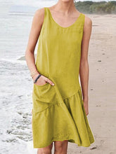Load image into Gallery viewer, Vestido liso sem mangas com bolso em algodão e linho para senhora