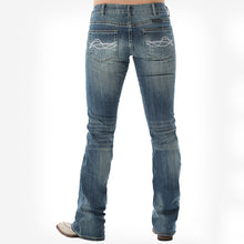 Load image into Gallery viewer, Jeans de bota elástica lavada bordada