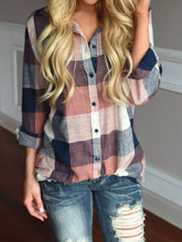 Load image into Gallery viewer, Camisa xadrez feminina de manga comprida casual