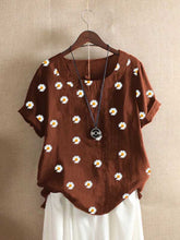 Load image into Gallery viewer, Camiseta feminina de manga curta de algodão e linho casual