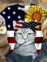 Load image into Gallery viewer, Camiseta feminina de manga curta com estampa de gato brilhante engraçado