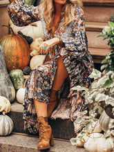 Load image into Gallery viewer, Vestido largo bohemio con botones retro Vestido con dobladillo con volantes