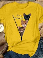 Load image into Gallery viewer, Camiseta feminina de manga curta estampada com decote em O e W PEOPLE para gatos bonitos