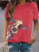 Load image into Gallery viewer, T-shirt feminina de manga curta com estampa de cabeça de touro vintage vintage