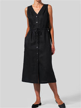 Load image into Gallery viewer, Vestidos sin mangas con cuello en V y botones