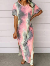 Load image into Gallery viewer, Feminino Tie Dye Solto em volta do pescoço Vestido confortável de manga curta solta
