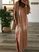 Load image into Gallery viewer, Vestido feminino com decote em V solto e confortável manga curta tie dye