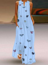Load image into Gallery viewer, Vestido longo sem mangas com decote em V e estampa borboleta