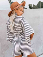 Load image into Gallery viewer, Wide striped cotton and linen jumpsuit with short sleeves and V-neck