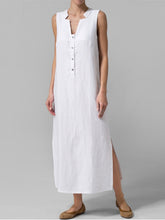 Load image into Gallery viewer, Women's sleeveless V-neck cotton and linen dress