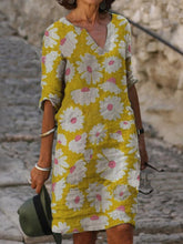 Load image into Gallery viewer, Vestido de algodão e linho largo e confortável com estampa de margarida para mulheres