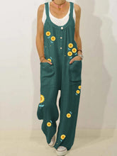 Load image into Gallery viewer, Macacão feminino casual de algodão e linho com estampa de girassol