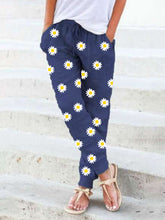 Load image into Gallery viewer, Pantalón casual de mujer de algodón y lino con estampado de margaritas