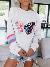 Load image into Gallery viewer, Sudaderas de mujer con cuello redondo y estampado floral de mariposas