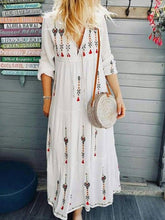 Load image into Gallery viewer, Vestido de manga larga de algodón y lino con cordón para mujer