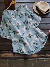 Load image into Gallery viewer, Camisa de manga corta de algodón y lino estampada a la moda para mujer