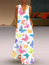 Load image into Gallery viewer, Women's butterfly print V-neck dress