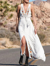Load image into Gallery viewer, Vestido de encaje bohemio sin mangas con cuello en V para mujer