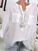 Load image into Gallery viewer, Camisa de lino para mujer con costuras de encaje frescas