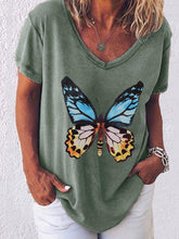 Load image into Gallery viewer, Women's Butterfly Print Short Sleeve V-Neck T-Shirt