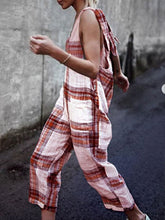 Load image into Gallery viewer, Macacão feminino grande xadrez mistura de algodão