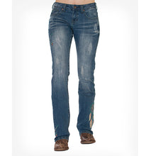 Load image into Gallery viewer, Washed bootcut jeans with Feather & Dreamcatcher embroidery