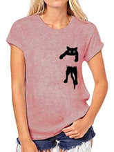 Load image into Gallery viewer, Pocket Cat Print Round Neck Short Sleeve T-Shirt