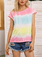 Load image into Gallery viewer, Women's round neck t-shirt with gradient tie-dye print