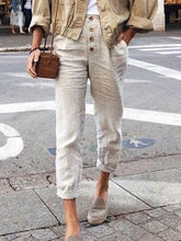 Load image into Gallery viewer, Pantalones holgados de algodón y lino para mujer