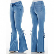 Load image into Gallery viewer, Women's 70s Stretch Flared Jeans With Lace Up