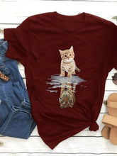 Load image into Gallery viewer, Camiseta feminina de manga curta com estampa de tigre em volta dos gatos bonitos