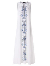 Load image into Gallery viewer, Vestido maxi estampado sem mangas com decote em V retrô simples