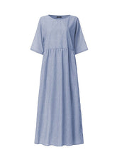 Load image into Gallery viewer, Cotton and linen midi dress with pinstripe