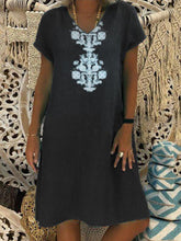 Load image into Gallery viewer, Vestido de linho com estampa feminina com decote em V tamanho plus size