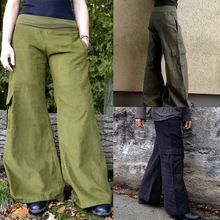 Load image into Gallery viewer, Solid color side pockets for women with wide legs and casual pants.
