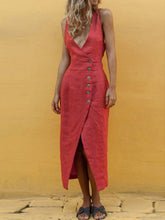 Load image into Gallery viewer, Women's cotton and linen sleeveless V-neck dress