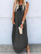 Load image into Gallery viewer, Vestido com bolso maxi sem mangas e estampado de penas