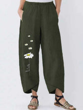Load image into Gallery viewer, Daisy Print Cotton and Linen Casual Pants for Women