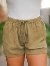 Load image into Gallery viewer, High-waisted lace-up cotton and linen shorts for women