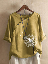 Load image into Gallery viewer, Camiseta folgada e confortável em algodão e linho com estampa dente-de-leão para senhora