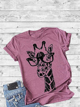 Load image into Gallery viewer, Giraffe Print Scoop Neck Short Sleeve Round Neck T-Shirt