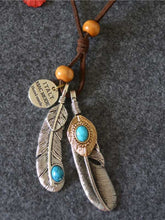 Load image into Gallery viewer, Unisex long wooden pearl necklace with literary feathers