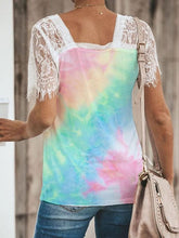Load image into Gallery viewer, Camiseta gradiente com decote em V em renda tie-dye