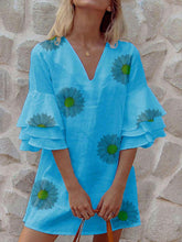 Load image into Gallery viewer, Vestido de cuello de pico con estampado de margaritas para mujer
