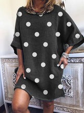 Load image into Gallery viewer, Vestido feminino largo de algodão e linho com bolinhas