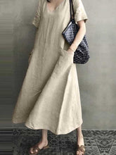 Load image into Gallery viewer, Plain cotton and linen dress with V-neck