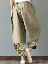 Load image into Gallery viewer, Pantalón de talla grande en cintura elástica estampada de algodón y lino para mujer