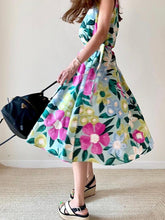 Load image into Gallery viewer, Vestido feminino vintage estampado com decote redondo