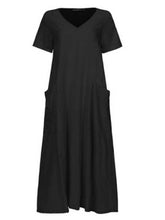 Load image into Gallery viewer, Plain cotton and linen dress with V-neck